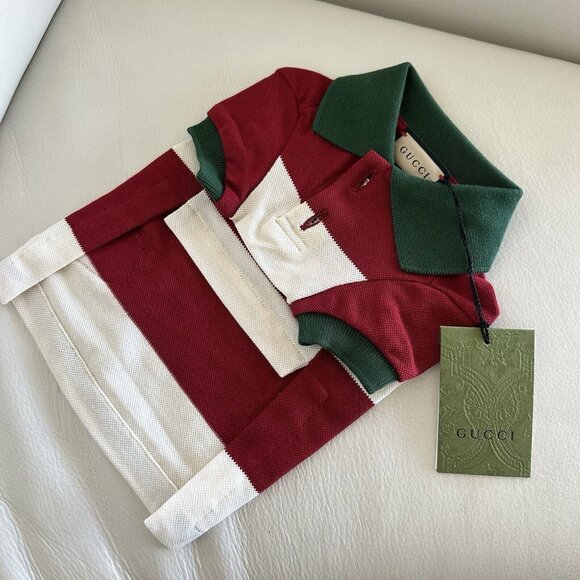 NEW GUCCI Dog Web Striped White Red Green Sz S Sweater Polo Shirt - Picture 4 of 6